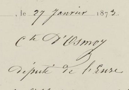 Signature du comte d'Osmoy Photo